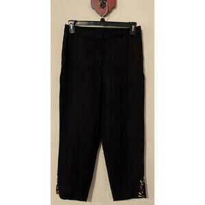 Ruby Rd Womens Size 8 Black Linen-Blend Beaded Classic-Fit Capris! A6023